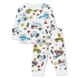HelloBaby Erkek Bebek Pijama Takımı Taşıtlar Baskılı Bisiklet Yaka Uzun Kol Reçme - Ekru