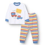 HelloBaby Erkek Bebek Pijama Takımı Taşıtlar Baskılı Çıtçıtlı Bisiklet Yaka Uzun Kol Ribanalı - Ekru