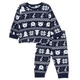 HelloBaby Erkek Bebek Pijama Takımı Yeniyıl Baskılı Bisiklet Yaka Uzun Kol Ribanalı - Lacivert