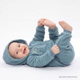 HelloBaby Erkek Bebek Polar Tulum Dinozor Baskılı Fermuarlı Kapüşonlu Uzun Kol Ribanalı - Petrol