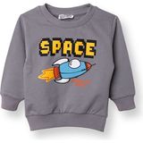 Hellobaby Erkek Bebek Roket Baskılı Sweatshirt Bisiklet Yaka Uzun Kol - Gri - 1 Yaş
