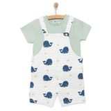 HelloBaby Erkek Bebek Salopet-Tişört Bisiklet Yaka Kısa Kol Reçme - Mint