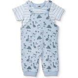 Hellobaby Erkek Bebek Salopet-Tişört Dinozor Baskılı Düğmeli Bisiklet Yaka Short Sleeve Patiksiz - Mavi - 6 - 9 Ay