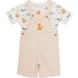 Hellobaby Erkek Bebek Salopet-Tişört Hayvan Baskılı Düğmeli Bisiklet Yaka Kısa Kol Reçme - 6 - 9 Ay - Bej