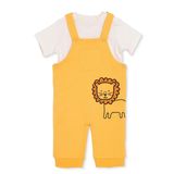 HelloBaby Erkek Bebek Salopet-Tişört Hayvan Baskılı Düğmeli Bisiklet Yaka Uzun Kol Patiksiz - Sarı