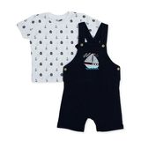 HelloBaby Erkek Bebek Salopet-Tişört Marin Baskılı Düğmeli Bisiklet Yaka Kısa Kol Reçme - Desenli