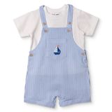 HelloBaby Erkek Bebek Salopet-Tişört Marin Baskılı Düğmeli Bisiklet Yaka Kısa Kol Reçme - Mavi
