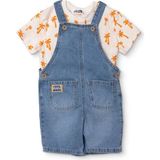 Hellobaby Erkek Bebek Salopet-Tişört Palmiye Baskılı Düğmeli Bisiklet Yaka Short Sleeve Reçme - Mavi - 9 - 12 Ay