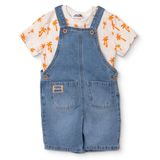 HelloBaby Erkek Bebek Salopet-Tişört Palmiye Baskılı Düğmeli Bisiklet Yaka Short Sleeve Reçme - Mavi