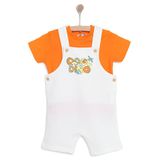 HelloBaby Erkek Bebek Salopet-Tişört Slogan Baskılı Düğmeli Bisiklet Yaka Kısa Kol Reçme - Turuncu
