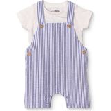 Hellobaby Erkek Bebek Şort Salopet-Tshirt Çizgili Düğmeli Bisiklet Yaka Uzun Kol Patiksiz - 6 - 9 Ay - İndigo