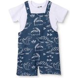 Hellobaby Erkek Bebek Şort Salopet-Tshirt Dinozor Baskılı Düğmeli Bisiklet Yaka Kısa Kol Patiksiz - 18 - 24 Ay - Mavi Çizgili