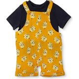Hellobaby Erkek Bebek Şort Salopet-Tshirt Düğmeli Bisiklet Yaka Kısa Kol Reçme - 3 - 6 Ay - Sarı Melanj
