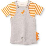 Hellobaby Erkek Bebek Şort Salopet-Tshirt Düğmeli Bisiklet Yaka Kısa Kol Reçme - 6 - 9 Ay - Gri Melanj