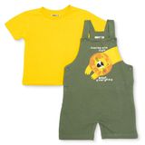 HelloBaby Erkek Bebek Şort Salopet-Tshirt Düğmeli Bisiklet Yaka Kısa Kol Reçme - Haki