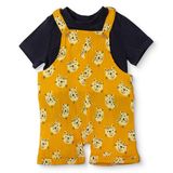 HelloBaby Erkek Bebek Şort Salopet-Tshirt Düğmeli Bisiklet Yaka Kısa Kol Reçme - Sarı Baskılı