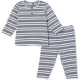 Hellobaby Erkek Bebek Sweatshirt-Alt Çizgili Düğmeli Bisiklet Yaka Uzun Kol Patiksiz - 1 - 3 Ay - Ekru Çizgili
