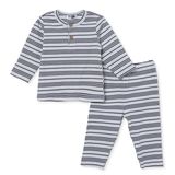HelloBaby Erkek Bebek Sweatshirt-Alt Çizgili Düğmeli Bisiklet Yaka Uzun Kol Patiksiz - Ekru Baskılı