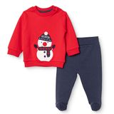 HelloBaby Erkek Bebek Sweatshirt-Alt Yeniyıl Baskılı Çıtçıtlı Bisiklet Yaka Uzun Kol Patikli - Kırmızı