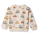 HelloBaby Erkek Bebek Sweatshirt Araba Baskılı Bisiklet Yaka Uzun Kol - Ekru