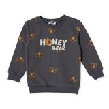 HelloBaby Erkek Bebek Sweatshirt Ayı Baskılı Bisiklet Yaka Uzun Kol - Gri