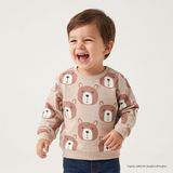 HelloBaby Erkek Bebek Sweatshirt Ayı Baskılı Bisiklet Yaka Uzun Kol - Kahverengi