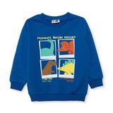 HelloBaby Erkek Bebek Sweatshirt Dinozor Baskılı Bisiklet Yaka Uzun Kol - Mavi