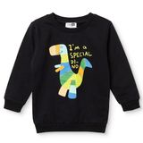HelloBaby Erkek Bebek Sweatshirt Dinozor Baskılı Bisiklet Yaka Uzun Kol - Siyah