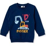 Hellobaby Erkek Bebek Sweatshirt Iş Makinası Baskılı Bisiklet Yaka Uzun Kol - Lacivert - 1 - 2 Yaş