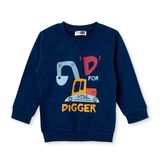 HelloBaby Erkek Bebek Sweatshirt İş Makinası Baskılı Bisiklet Yaka Uzun Kol - Lacivert