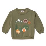 HelloBaby Erkek Bebek Sweatshirt Kamp Baskılı Bisiklet Yaka Long Sleeve - Haki