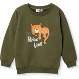 Hellobaby Erkek Bebek Sweatshirt Kaplan Baskılı Bisiklet Yaka Uzun Kol - Haki - 4 - 5 Yaş