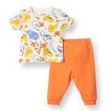 HelloBaby Erkek Bebek Tişört-Alt Hayvan Baskılı Çıtçıtlı Bisiklet Yaka Kısa Kol Patiksiz - Bej