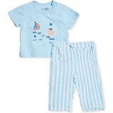 Hellobaby Erkek Bebek Tişört-Alt Marin Baskılı Bağcıklı Bisiklet Yaka Kısa Kol Patiksiz - 3 - 6 Ay - Mavi