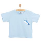 HelloBaby Erkek Bebek Tişört Baby Shark Bisiklet Yaka Kısa Kol Açık Mavi -