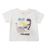 HelloBaby Erkek Bebek Tişört Dinozor Baskılı Bisiklet Yaka Kısa Kol - Ekru