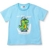 Hellobaby Erkek Bebek Tişört Dinozor Baskılı Bisiklet Yaka Kısa Kol - Mavi - 3 - 6 Ay