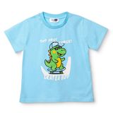 HelloBaby Erkek Bebek Tişört Dinozor Baskılı Bisiklet Yaka Kısa Kol - Mavi