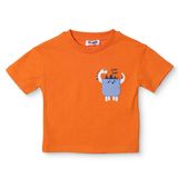 HelloBaby Erkek Bebek Tişört Hayvan Baskılı Bisiklet Yaka Kısa Kol - Turuncu
