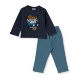 HelloBaby Erkek Bebek Tişört-Pantolon Araba Baskılı Düğmeli Bisiklet Yaka Long Sleeve Reçme - Antrasit