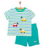 HelloBaby Erkek Bebek Tişört-Şort 2li Takım Cars&Roads Bisiklet Yaka Reçme Paça Kısa Kol Karışık Renkli - Mint