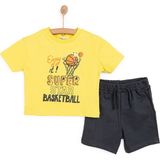 HelloBaby Erkek Bebek Tişört-Şort 2li Takım Varsity Bisiklet Yaka Reçme Paça Kısa Kol Hardal 2 Yaş -