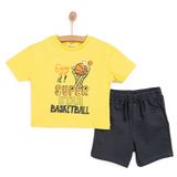 HelloBaby Erkek Bebek Tişört-Şort 2li Takım Varsity Bisiklet Yaka Reçme Paça Kısa Kol Hardal 9 Ay -