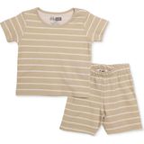 Hellobaby Erkek Bebek Tişört-Şort Çizgili Çıtçıtlı Bisiklet Yaka Short Sleeve Reçme - 3 - 6 Ay - Bej