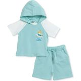 Hellobaby Erkek Bebek Tişört-Şort Kaplan Baskılı Kapüşonlu Kısa Kol Reçme - 6 - 9 Ay - Mavi