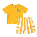 HelloBaby Erkek Bebek Tişört-Şort Meyve Baskılı Bağcıklı Bisiklet Yaka Short Sleeve Reçme - Sarı