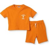 Hellobaby Erkek Bebek Tişört-Şort Palmiye Baskılı Bağcıklı Bisiklet Yaka Kısa Kol Reçme - 12 - 18 Ay - Turuncu