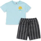 Hellobaby Erkek Bebek Tişört-Şort Palmiye Baskılı Bağcıklı Bisiklet Yaka Short Sleeve Reçme - 2 - 3 Yaş - Mavi