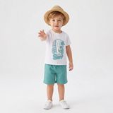 HelloBaby Erkek Bebek Tişört-Şort Palmiye Baskılı Bağcıklı Bisiklet Yaka Short Sleeve Reçme - Ekru