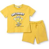 Hellobaby Erkek Bebek Tişört-Şort Slogan Baskılı Bağcıklı Bebe Yaka Kısa Kol Reçme - 12 - 18 Ay - Sarı